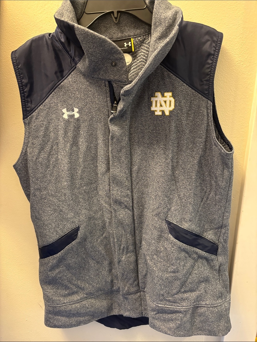 Under Armour Heather Gray and Navy Notre Dame Sleeveless Vest